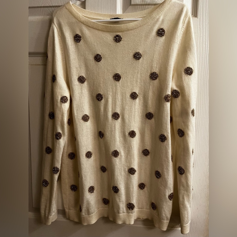 Talbots~GOLD & CREAM Ribbed Sweater~DETAIL ON THE WHOLE SWEATER~M
